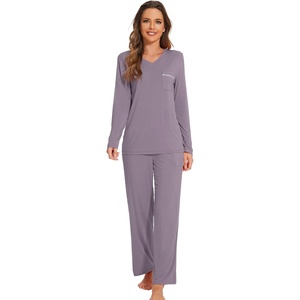 image:imageWiWi Pajamas Sets for Women Soft Long Sleeve Tops and Pants Sleepwear Ladies Pjs Viscose from Bamboo Pj SXXLCviolet