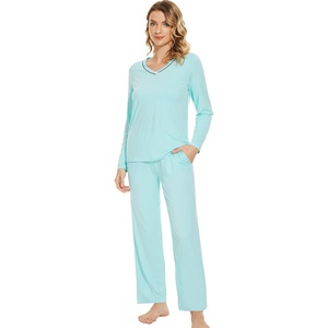 image:imageWiWi Pajamas Sets for Women Soft Long Sleeve Tops and Pants Sleepwear Ladies Pjs Viscose from Bamboo Pj SXXLDaqua