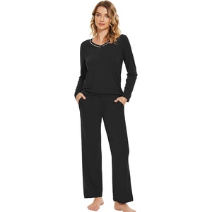 image:imageWiWi Pajamas Sets for Women Soft Long Sleeve Tops and Pants Sleepwear Ladies Pjs Viscose from Bamboo Pj SXXLDblack