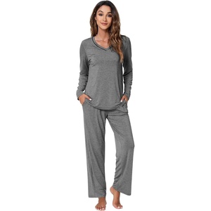 image:imageWiWi Pajamas Sets for Women Soft Long Sleeve Tops and Pants Sleepwear Ladies Pjs Viscose from Bamboo Pj SXXLDdark Heather Grey