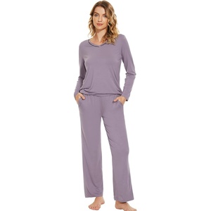 image:imageWiWi Pajamas Sets for Women Soft Long Sleeve Tops and Pants Sleepwear Ladies Pjs Viscose from Bamboo Pj SXXLDviolet