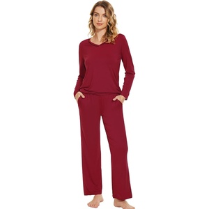 image:imageWiWi Pajamas Sets for Women Soft Long Sleeve Tops and Pants Sleepwear Ladies Pjs Viscose from Bamboo Pj SXXLDwine Red