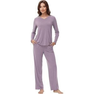 image:imageWiWi Pajamas Sets for Women Soft Long Sleeve Tops and Pants Sleepwear Ladies Pjs Viscose from Bamboo Pj SXXLEviolet