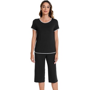 image:imageWiWi Pajamas for Women Soft Knit Capri Pants Pajama Sets Summer Pjs Sleepwear Comfy Lounge Set Viscose from Bamboo SXXLAblack
