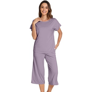 image:imageWiWi Pajamas for Women Soft Knit Capri Pants Pajama Sets Summer Pjs Sleepwear Comfy Lounge Set Viscose from Bamboo SXXLBviolet