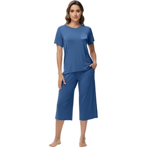 image:imageWiWi Pajamas for Women Soft Knit Capri Pants Pajama Sets Summer Pjs Sleepwear Comfy Lounge Set Viscose from Bamboo SXXLCprussian Clue