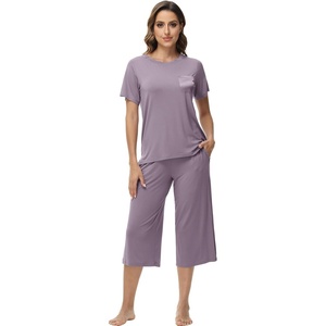 image:imageWiWi Pajamas for Women Soft Knit Capri Pants Pajama Sets Summer Pjs Sleepwear Comfy Lounge Set Viscose from Bamboo SXXLCviolet