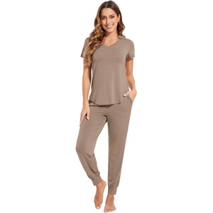 image:imageWiWi Pajamas for Women Soft Pajama Sets Short Sleeve Tops with Jogger Pants Viscose from Bamboo Pjs SXXLAcamel