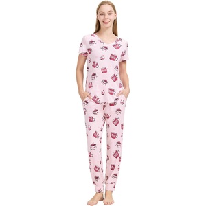 image:imageWiWi Pajamas for Women Soft Pajama Sets Short Sleeve Tops with Jogger Pants Viscose from Bamboo Pjs SXXLAcoffee Cup
