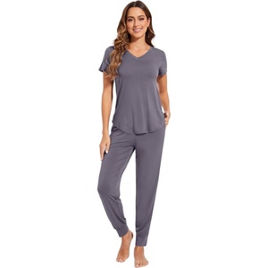 image:imageWiWi Pajamas for Women Soft Pajama Sets Short Sleeve Tops with Jogger Pants Viscose from Bamboo Pjs SXXLAdark Grey