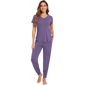 image:imageWiWi Pajamas for Women Soft Pajama Sets Short Sleeve Tops with Jogger Pants Viscose from Bamboo Pjs SXXLAlavender