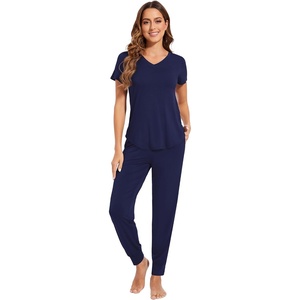 image:imageWiWi Pajamas for Women Soft Pajama Sets Short Sleeve Tops with Jogger Pants Viscose from Bamboo Pjs SXXLAnavy