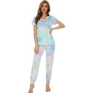 image:imageWiWi Pajamas for Women Soft Pajama Sets Short Sleeve Tops with Jogger Pants Viscose from Bamboo Pjs SXXLAtie Dye