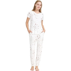 image:imageWiWi Pajamas for Women Soft Pajama Sets Short Sleeve Tops with Jogger Pants Viscose from Bamboo Pjs SXXLAwhite Stars