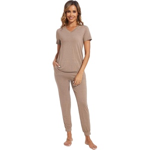 image:imageWiWi Pajamas for Women Soft Pajama Sets Short Sleeve Tops with Jogger Pants Viscose from Bamboo Pjs SXXLBcamel