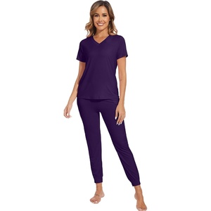 image:imageWiWi Pajamas for Women Soft Pajama Sets Short Sleeve Tops with Jogger Pants Viscose from Bamboo Pjs SXXLBdark Purple