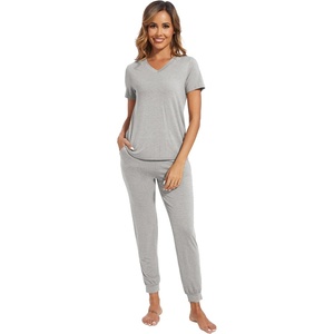 image:imageWiWi Pajamas for Women Soft Pajama Sets Short Sleeve Tops with Jogger Pants Viscose from Bamboo Pjs SXXLBlight Heather Grey