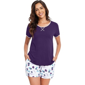image:imageWiWi Pajamas for Women Super Soft Short Sleeve Top with Shorts Pajama Set Crewneck Summer Cooling Sleepwear Sets SXXLBdark Purple Dots
