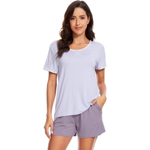 image:imageWiWi Pajamas for Women Super Soft Short Sleeve Top with Shorts Pajama Set Crewneck Summer Cooling Sleepwear Sets SXXLBpastel Purple