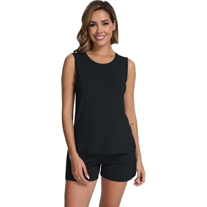 image:imageWiWi Pajamas for Women Tank Top Pajama Set Sleeveless Viscose from Bamboo Sleepwear Soft Shorts Pjs Sets Pj Loungewear SXXLBlack