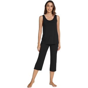 image:imageWiWi Pajamas for WomenViscose Made from Bamboo Sleeveless Pjs Tank Top Capri Pants Pajama Set SXXLAblack