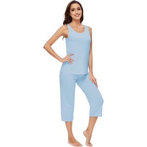 image:imageWiWi Pajamas for WomenViscose Made from Bamboo Sleeveless Pjs Tank Top Capri Pants Pajama Set SXXLApale Blue