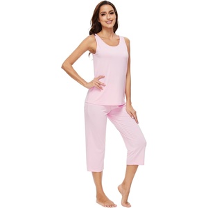 image:imageWiWi Pajamas for WomenViscose Made from Bamboo Sleeveless Pjs Tank Top Capri Pants Pajama Set SXXLApink