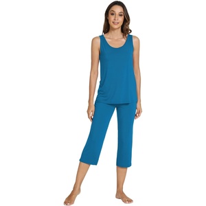 image:imageWiWi Pajamas for WomenViscose Made from Bamboo Sleeveless Pjs Tank Top Capri Pants Pajama Set SXXLAteal Blue