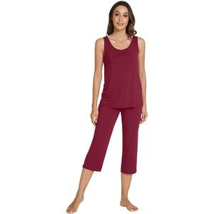 image:imageWiWi Pajamas for WomenViscose Made from Bamboo Sleeveless Pjs Tank Top Capri Pants Pajama Set SXXLAwine