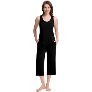 image:imageWiWi Pajamas for WomenViscose Made from Bamboo Sleeveless Pjs Tank Top Capri Pants Pajama Set SXXLBblack
