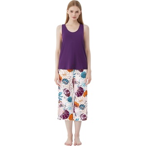 image:imageWiWi Pajamas for WomenViscose Made from Bamboo Sleeveless Pjs Tank Top Capri Pants Pajama Set SXXLBdark PurplePumpkin