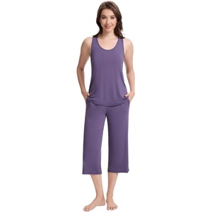 image:imageWiWi Pajamas for WomenViscose Made from Bamboo Sleeveless Pjs Tank Top Capri Pants Pajama Set SXXLBlavender