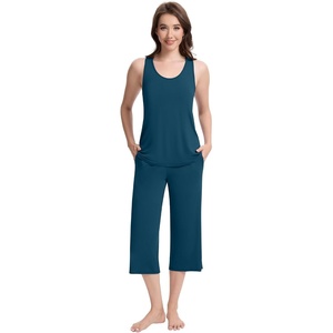 image:imageWiWi Pajamas for WomenViscose Made from Bamboo Sleeveless Pjs Tank Top Capri Pants Pajama Set SXXLBpeacock Blue