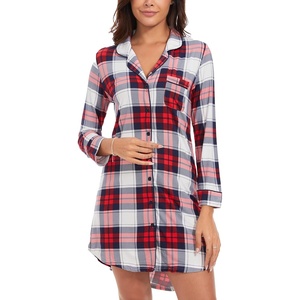 image:imageWiWi Soft Cooling Nightgowns for Women Bamboo Viscose Long Sleeve Sleep Shirt Button Down Sleepwear Boyfriend Gown SXXLAnavyRed Plaid