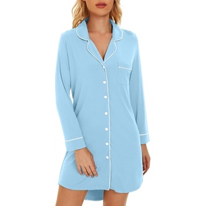 image:imageWiWi Soft Cooling Nightgowns for Women Bamboo Viscose Long Sleeve Sleep Shirt Button Down Sleepwear Boyfriend Gown SXXLApale Blue