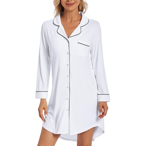 image:imageWiWi Soft Cooling Nightgowns for Women Bamboo Viscose Long Sleeve Sleep Shirt Button Down Sleepwear Boyfriend Gown SXXLApure White