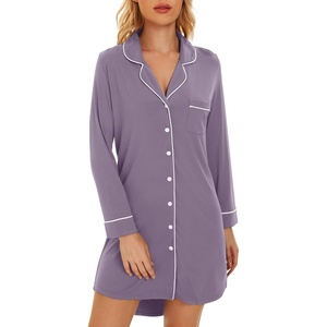 image:imageWiWi Soft Cooling Nightgowns for Women Bamboo Viscose Long Sleeve Sleep Shirt Button Down Sleepwear Boyfriend Gown SXXLAviolet