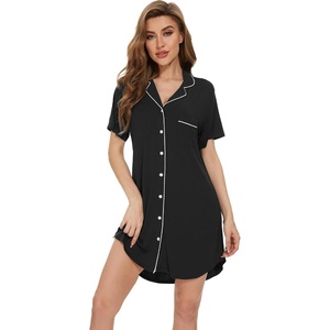 image:imageWiWi Soft Cooling Nightgowns for Women Bamboo Viscose Long Sleeve Sleep Shirt Button Down Sleepwear Boyfriend Gown SXXLBblack