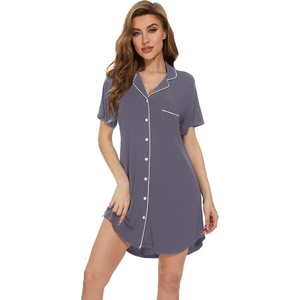 image:imageWiWi Soft Cooling Nightgowns for Women Bamboo Viscose Long Sleeve Sleep Shirt Button Down Sleepwear Boyfriend Gown SXXLBdark Grey