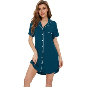 image:imageWiWi Soft Cooling Nightgowns for Women Bamboo Viscose Long Sleeve Sleep Shirt Button Down Sleepwear Boyfriend Gown SXXLBpeacock Blue