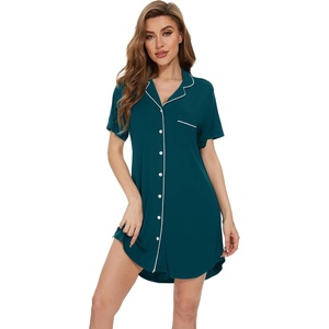 image:imageWiWi Soft Cooling Nightgowns for Women Bamboo Viscose Long Sleeve Sleep Shirt Button Down Sleepwear Boyfriend Gown SXXLBpeacock Green