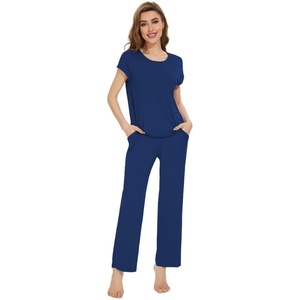 image:imageWiWi Soft Pajama Set for Women Short Sleeve Viscose from Bamboo Sleepwear Lightweight Loose Pajamas Pjs Sets SXXLAblue Depth