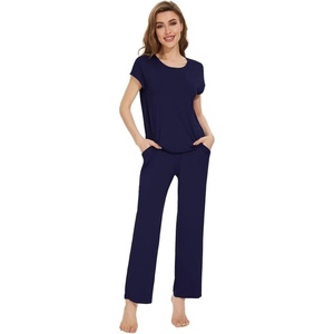 image:imageWiWi Soft Pajama Set for Women Short Sleeve Viscose from Bamboo Sleepwear Lightweight Loose Pajamas Pjs Sets SXXLAnavy