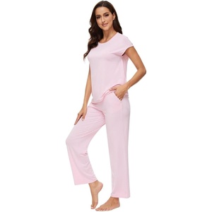 image:imageWiWi Soft Pajama Set for Women Short Sleeve Viscose from Bamboo Sleepwear Lightweight Loose Pajamas Pjs Sets SXXLApink