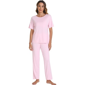 image:imageWiWi Soft Pajama Set for Women Short Sleeve Viscose from Bamboo Sleepwear Lightweight Loose Pajamas Pjs Sets SXXLBpink