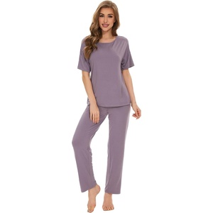 image:imageWiWi Soft Pajama Set for Women Short Sleeve Viscose from Bamboo Sleepwear Lightweight Loose Pajamas Pjs Sets SXXLBviolet