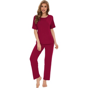 image:imageWiWi Soft Pajama Set for Women Short Sleeve Viscose from Bamboo Sleepwear Lightweight Loose Pajamas Pjs Sets SXXLBwine Red