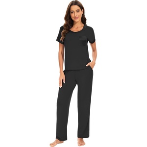 image:imageWiWi Soft Pajama Set for Women Short Sleeve Viscose from Bamboo Sleepwear Lightweight Loose Pajamas Pjs Sets SXXLDblack