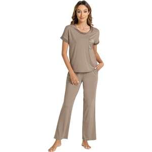 image:imageWiWi Soft Pajama Set for Women Short Sleeve Viscose from Bamboo Sleepwear Lightweight Loose Pajamas Pjs Sets SXXLDcamel