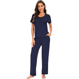 image:imageWiWi Soft Pajama Set for Women Short Sleeve Viscose from Bamboo Sleepwear Lightweight Loose Pajamas Pjs Sets SXXLDnavy